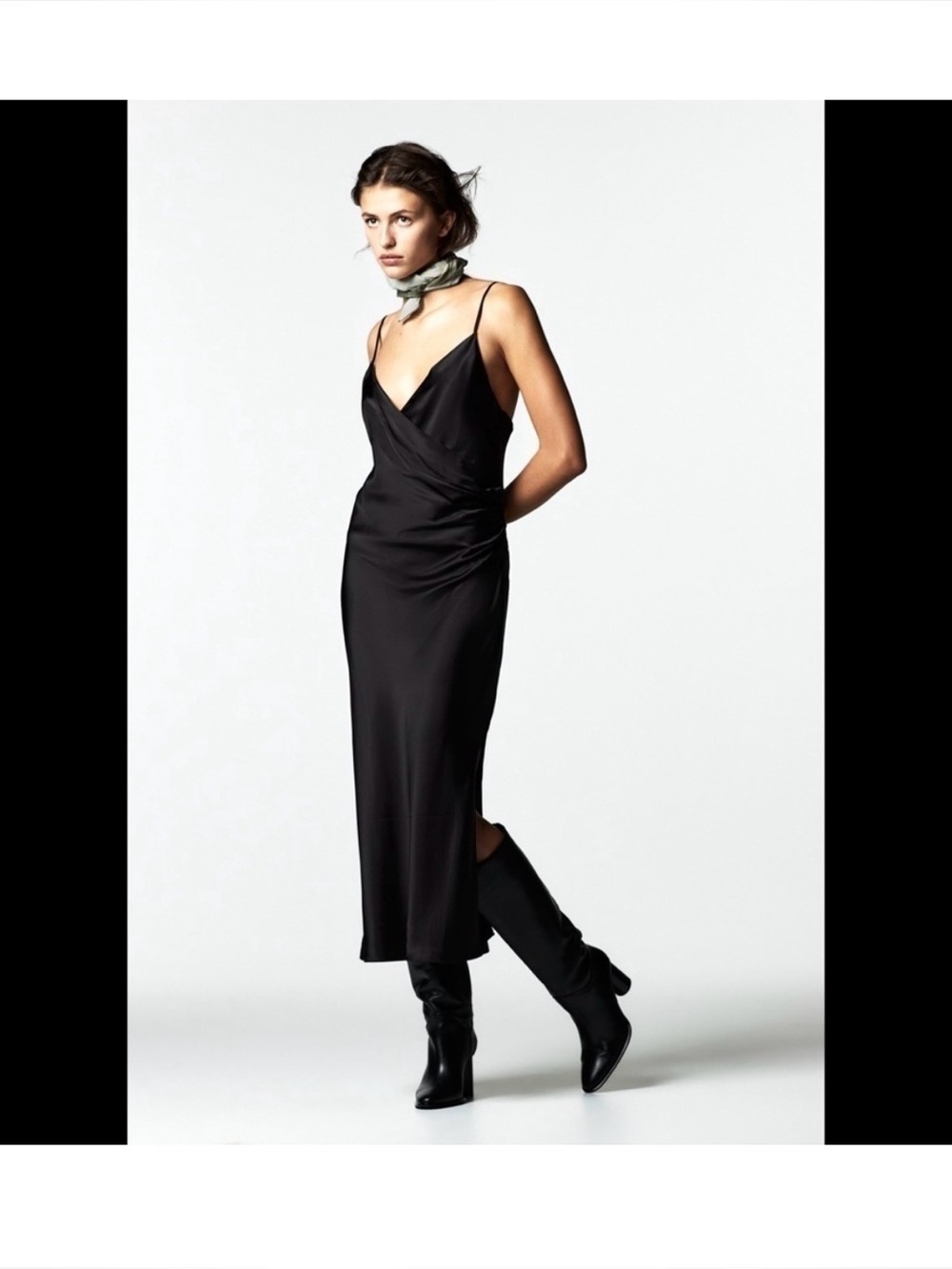 New Zara Black Satin Maxi Slip Dress M